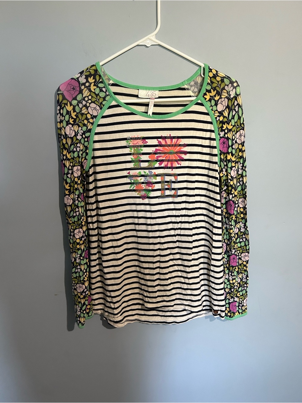 Matilda Jane Black & White Stripe Floral Raglan Long Sleeve Top with Green Trim
